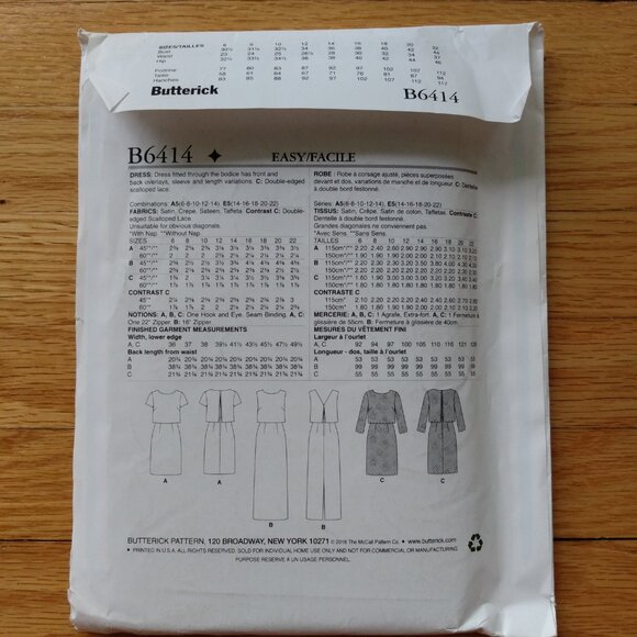 Dress with Overlay Bodice Sewing Pattern Size 6-22 Plus Size McCall's 6414 UNCUT - Picture 4 of 11